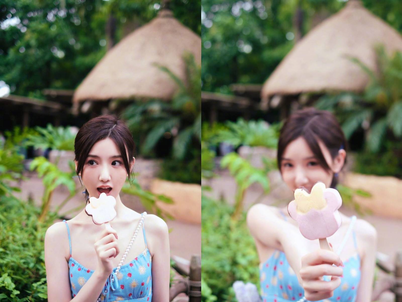 毛晓彤蓝色吊带裙现身迪士尼 与星黛露体贴超甜-沐风文化