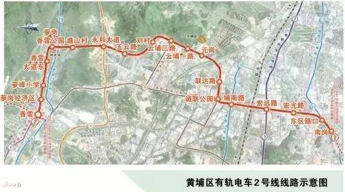 黄埔有轨电车2号线也要来了△黄埔有轨电车一号线示意图预计2020实现