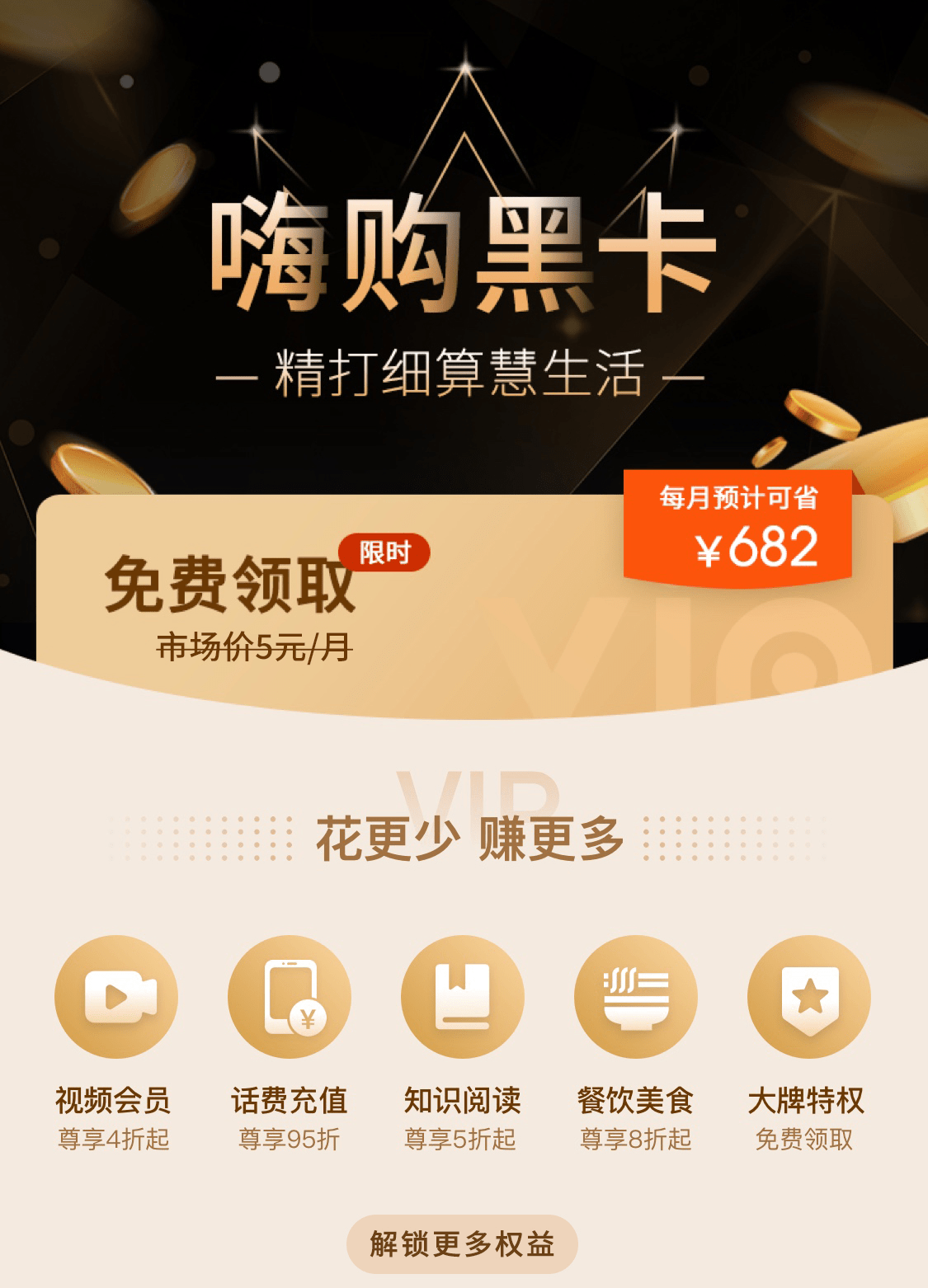 小编送福利啦!联通高端生活权益卡嗨购黑卡限时免费领取啦.