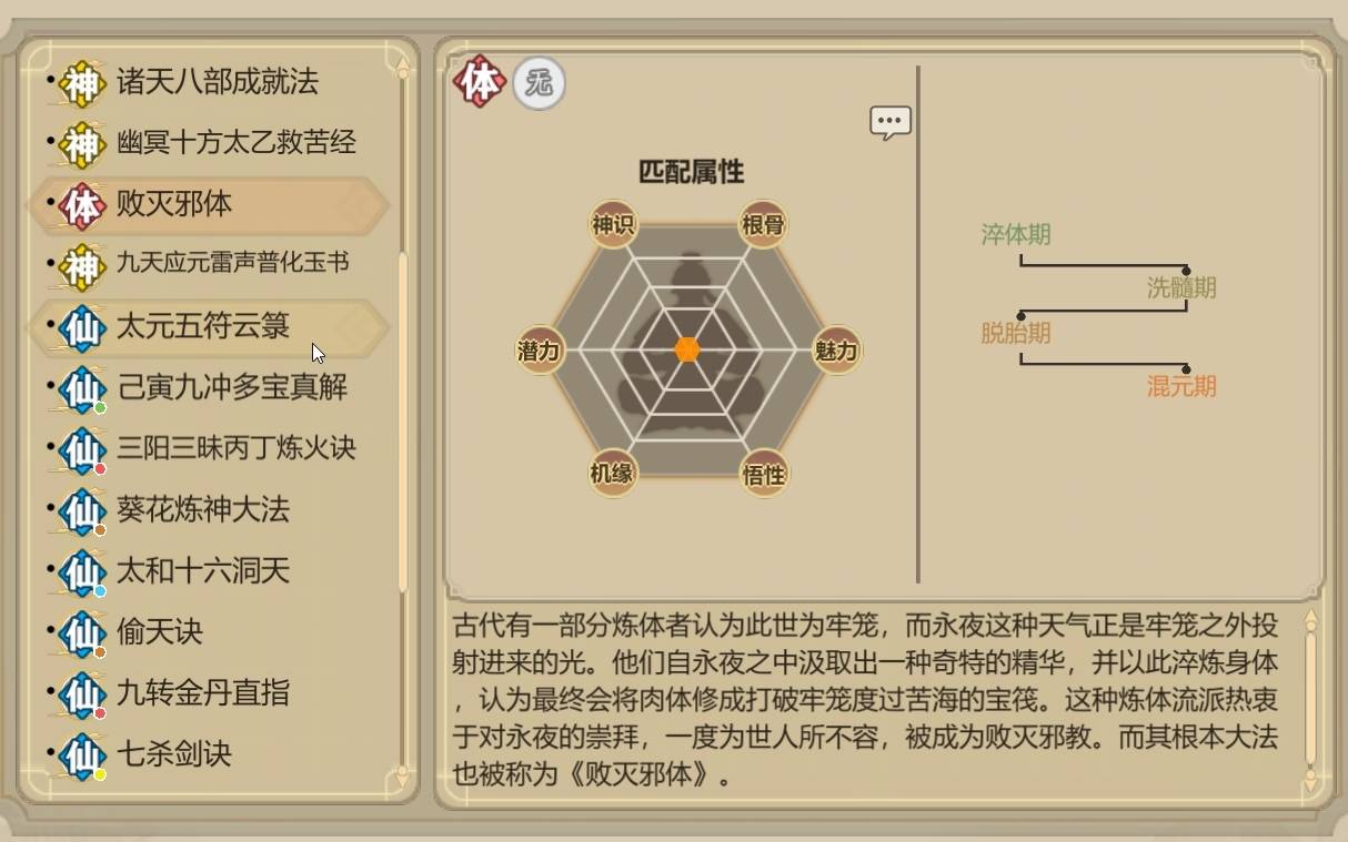 了不起的修仙模拟器妖族崛起体修攻略最全精华吐纳吞噬表