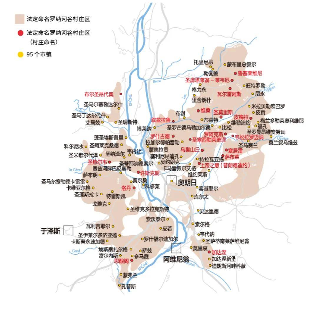 罗纳河谷村庄区地图