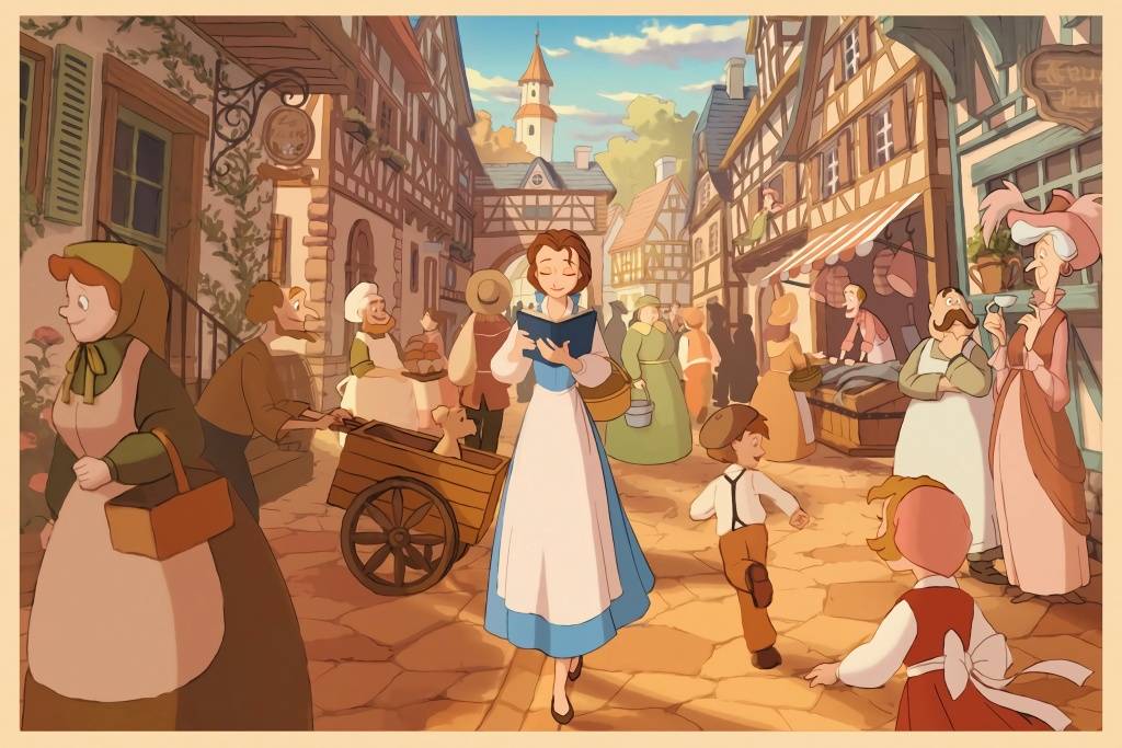 原创用"卡通片"的画风,描绘迪士尼公主,浓厚色彩充满童趣又好看