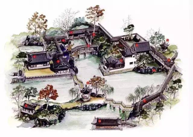 江苏拙政园俯瞰图.该园建于明武宗正穆年间.
