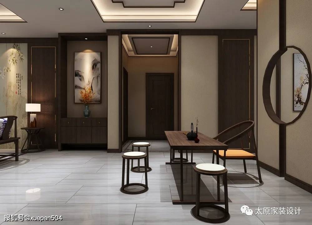 山西吕梁260平新中式茶室装修效果图