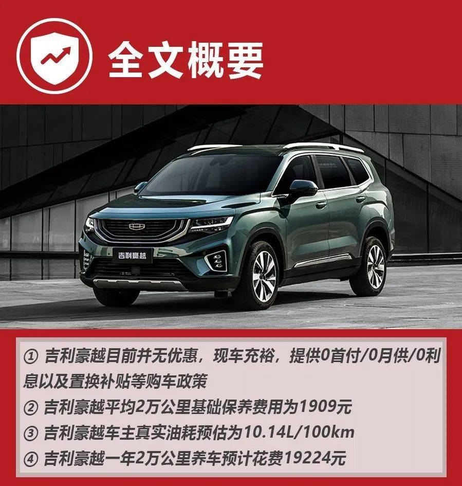 大空间中型SUV，月均花销1602元，吉利豪越购车、养车费用如何？