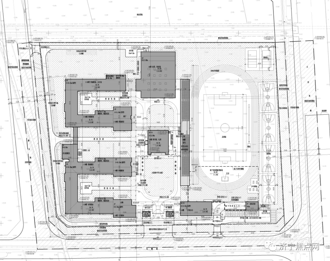 规划总平面图及建设工程设计方案总平面图 工程概况 项目名称 :济宁市太白湖新区火炬路中学建设项目 太白湖新区再添一中学!