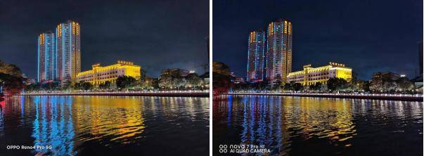 pro,右:华为 nova 7 pro 夜拍对比)最后,我们再看看两台手机在夜景