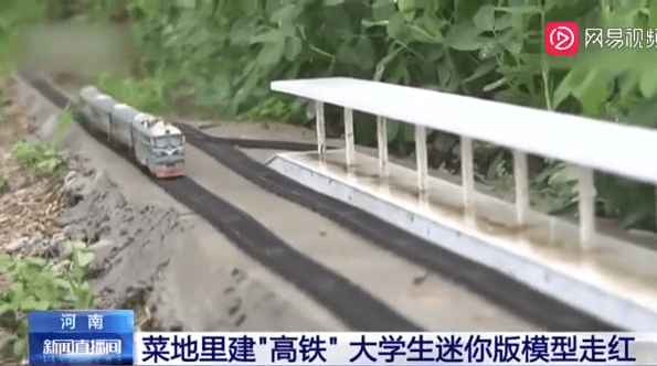 大学生在自家菜地里建微型高铁走红网络，能像真实火车一样变轨