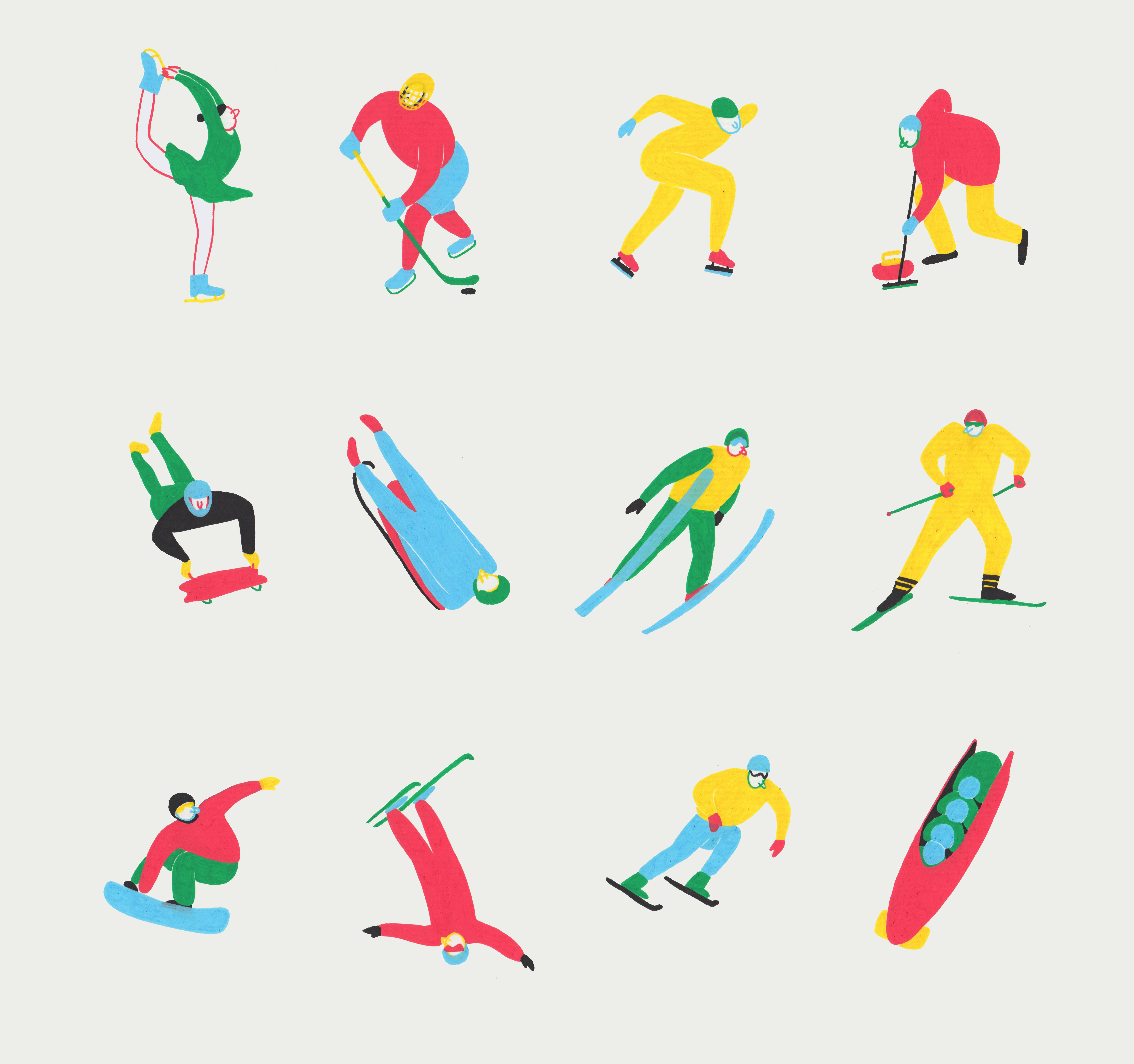 花样滑冰,冰球,冰壶,速度滑冰,跳台滑雪,单板滑雪等