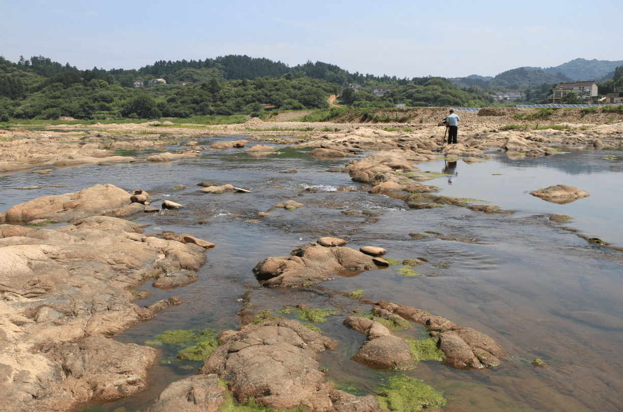 舒城县河棚河河床水清见底形态各异