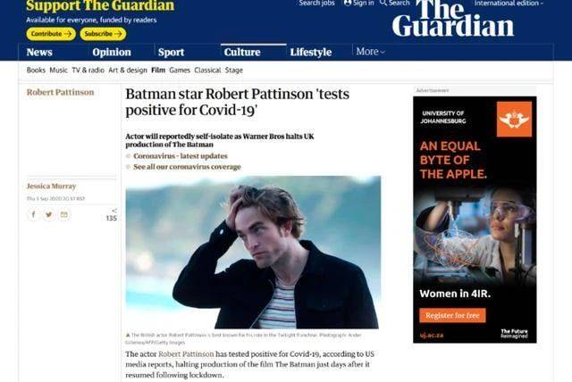 蝙蝠侠男主新冠病毒检测呈阳性 罗伯特·帕丁森情况如何？