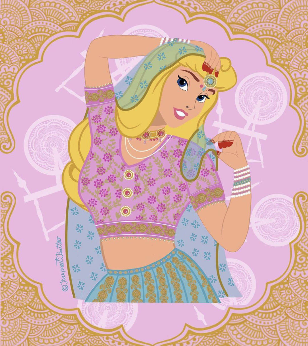 "印度风"下的迪士尼公主,全员皆异域风情,爱丽儿穿鼻环可真疼