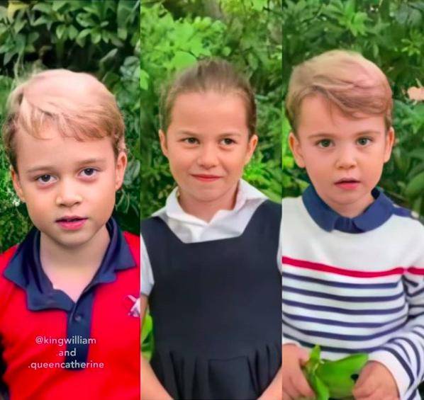 凯特|凯特三子女红白蓝主题配色着装视频采访教授,路易小王子又帅了