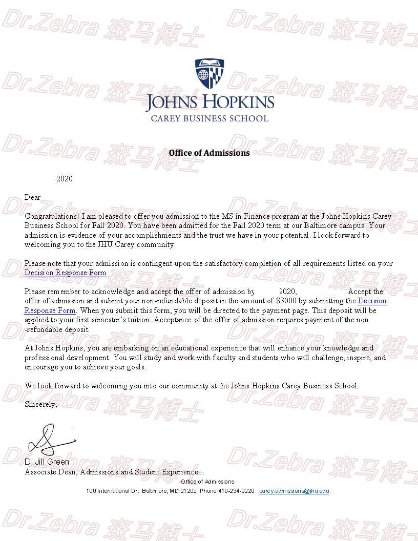 jhu2020金融硕士排名_斑马博士捷报|2020年约翰霍普金斯大学(JHU)MSFinance金