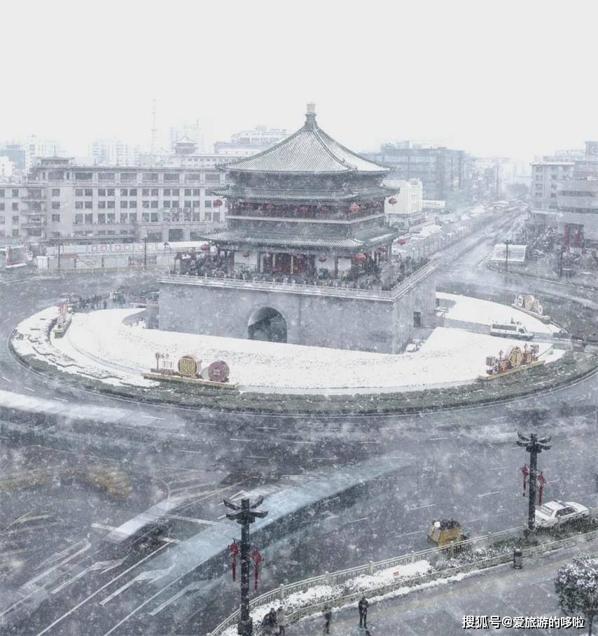 雪落在 大雁塔的屋檐上