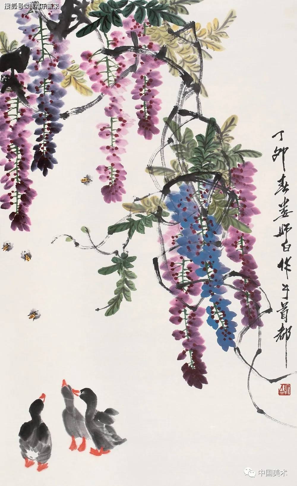 娄师白画紫藤 | 藤花无次第,万朵一时开