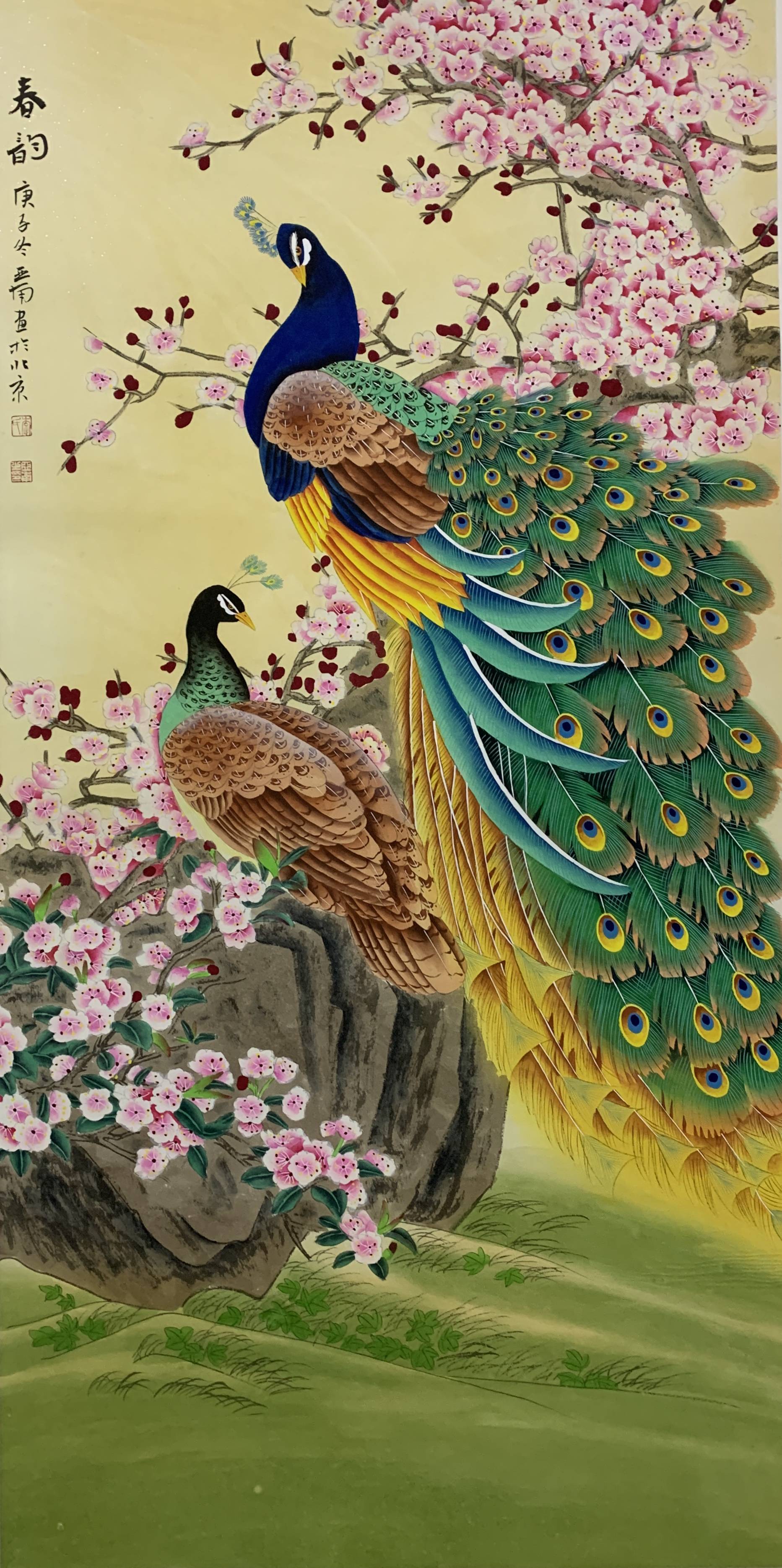著名画家李亚南重彩工笔孔雀参展作品