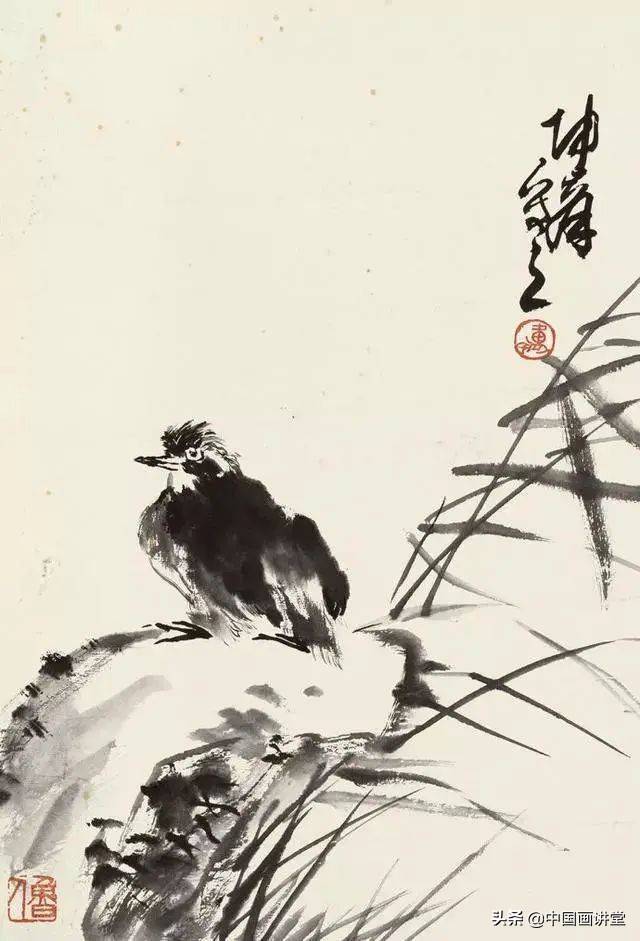 卢坤峰 (b.1934)花鸟 水墨纸本立轴 钤印:卢,鲁人 款识:坤峰写意.