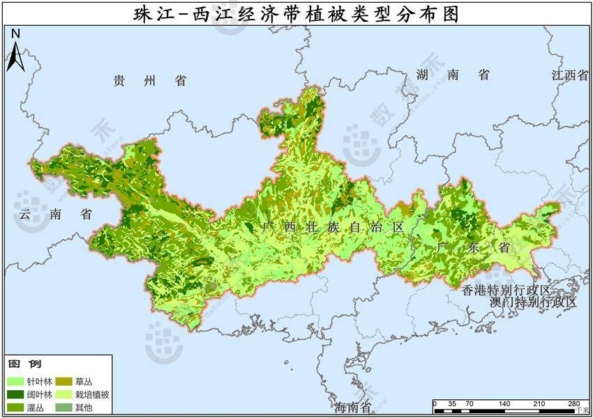 2001年珠江-西江经济带植被类型分布数据