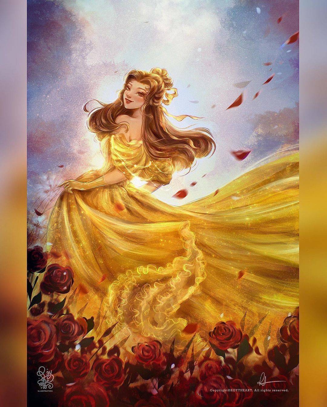 唯美版迪士尼公主,花木兰穿红色古装,爱丽儿以海洋为裙