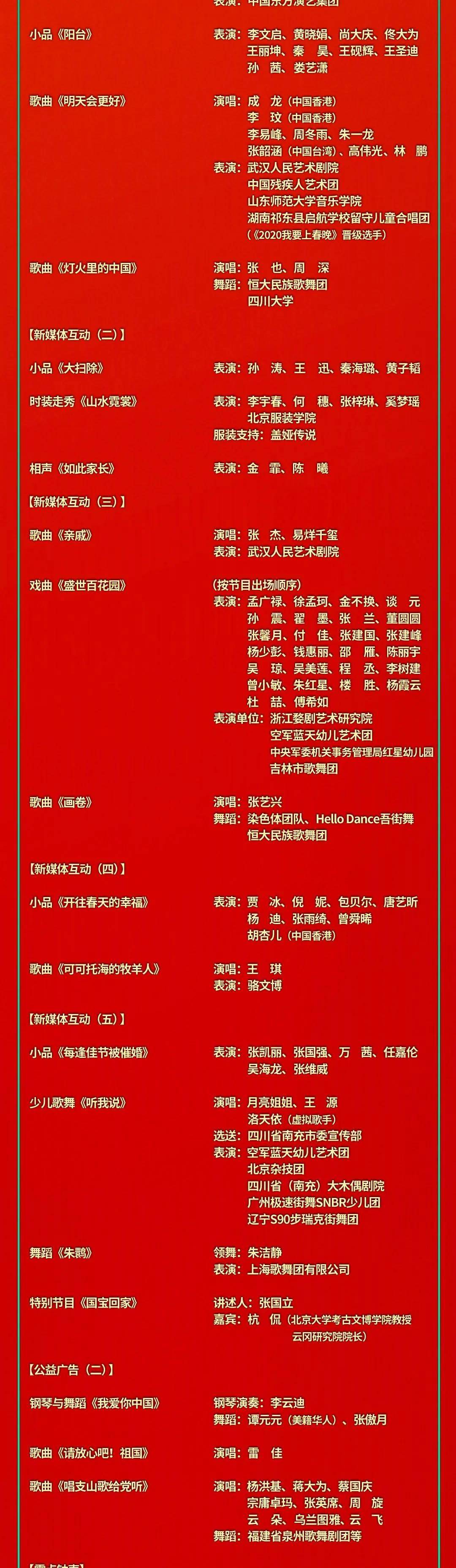 2020春晚节目单及演员,2021春晚节目单 春晚节目单来了!值得期待!