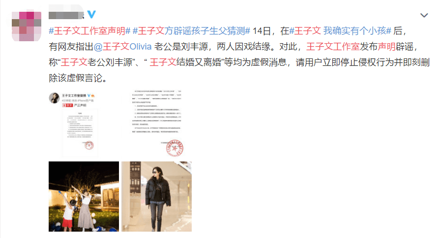 网上关于王子文孩子生父的各种揣测均被王子文工作室一一驳斥,但是