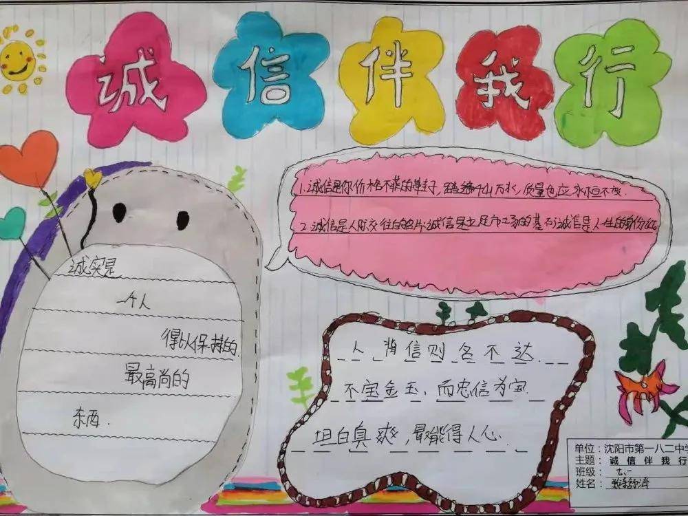 各班学生以"诚信伴我行"为主题制了一份手抄报参加学校的比赛,通过