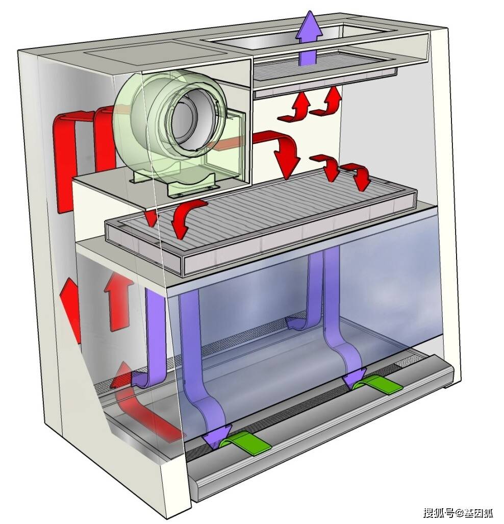 图1二级a2型生物安全柜结构及气流模型示意图