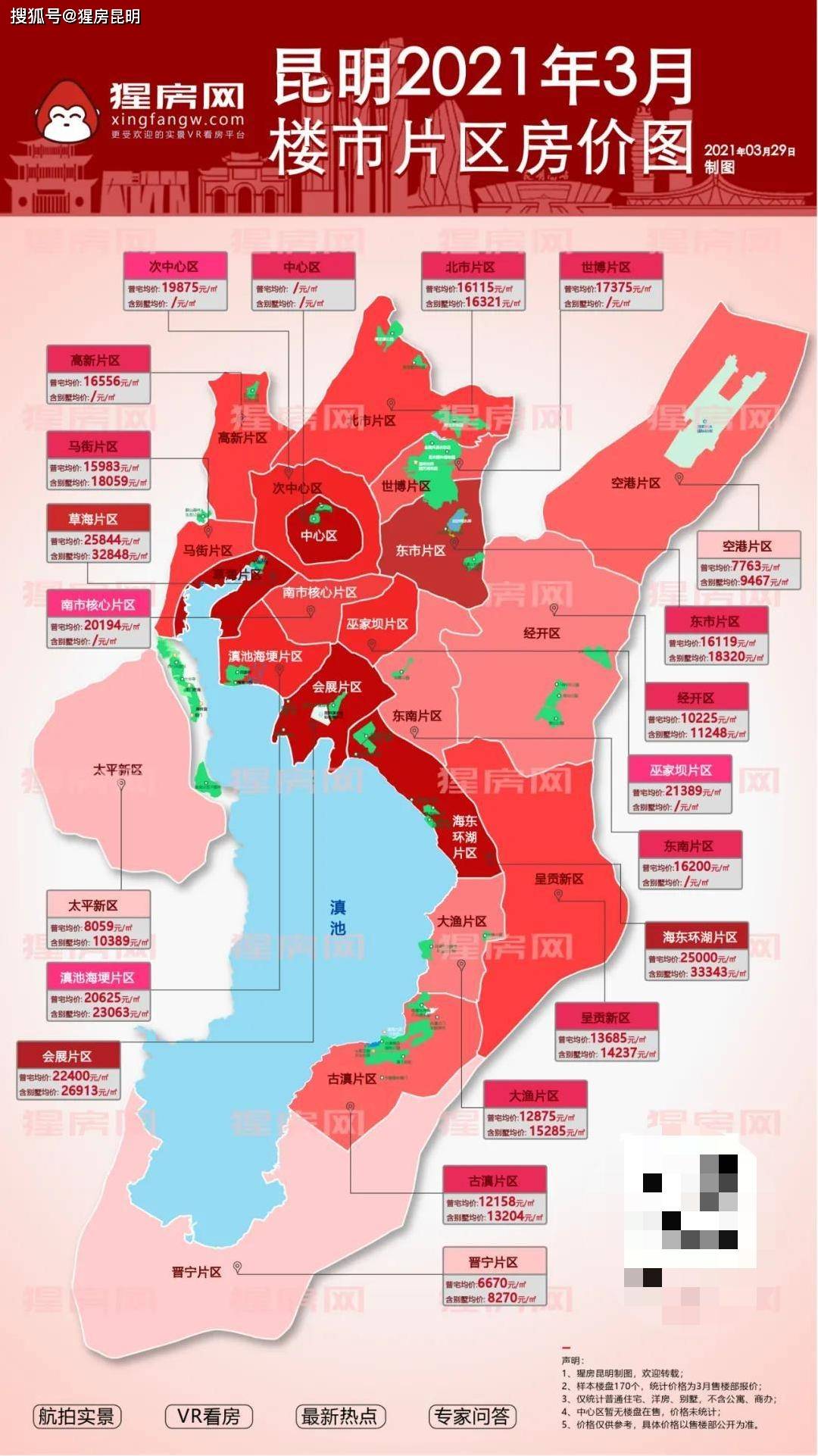 最新房价图!3月昆明21个片区房价分布,仅3大片区万元以下!