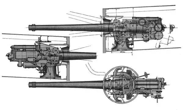 (上图)"伊丽莎白女王"级上安装的152毫米mk Ⅶ火炮的炮身结构图 (上