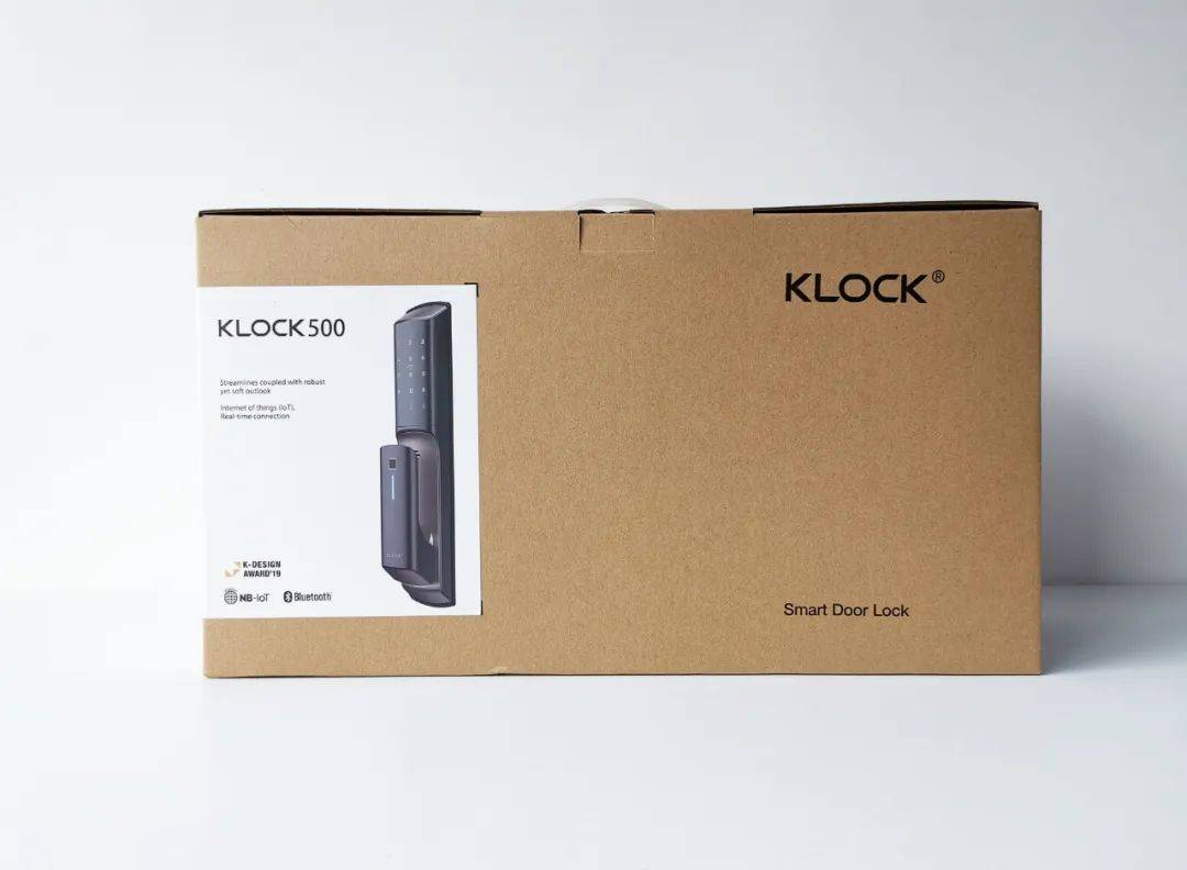 klock500全自动物联网智能锁外包装,采用牛皮纸材质,强度高,耐碰撞,大