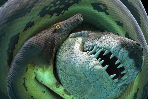 原创地球上最大的蛇,长度堪比五层楼,3米鳄鱼当辣条一口吞!