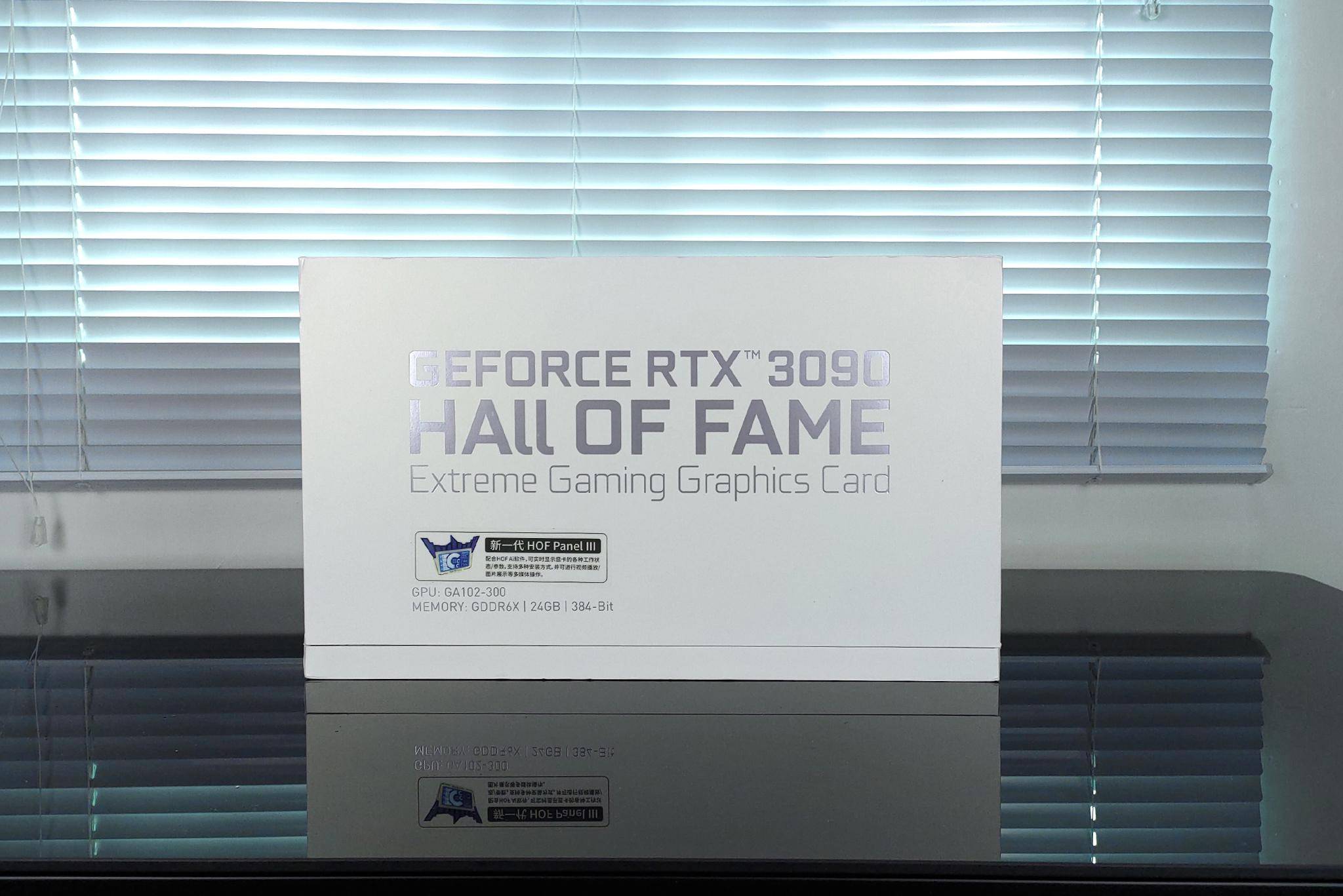 影驰名人堂rtx3090一共有三款,拿到的是最高端的rtx3090 hof extreme