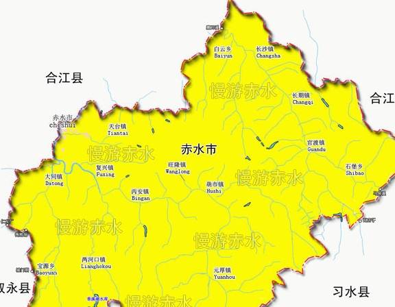 四川省泸州市合江县的行政区划地图宛如天然的"肺叶" ,出产美酒的贵州