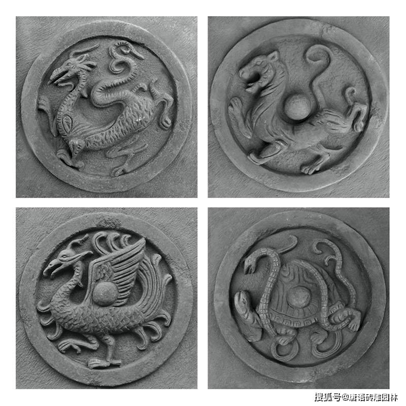 唐语砖雕:汉代砖瓦纹饰中的四神建筑装饰-四神瓦当400×400mm