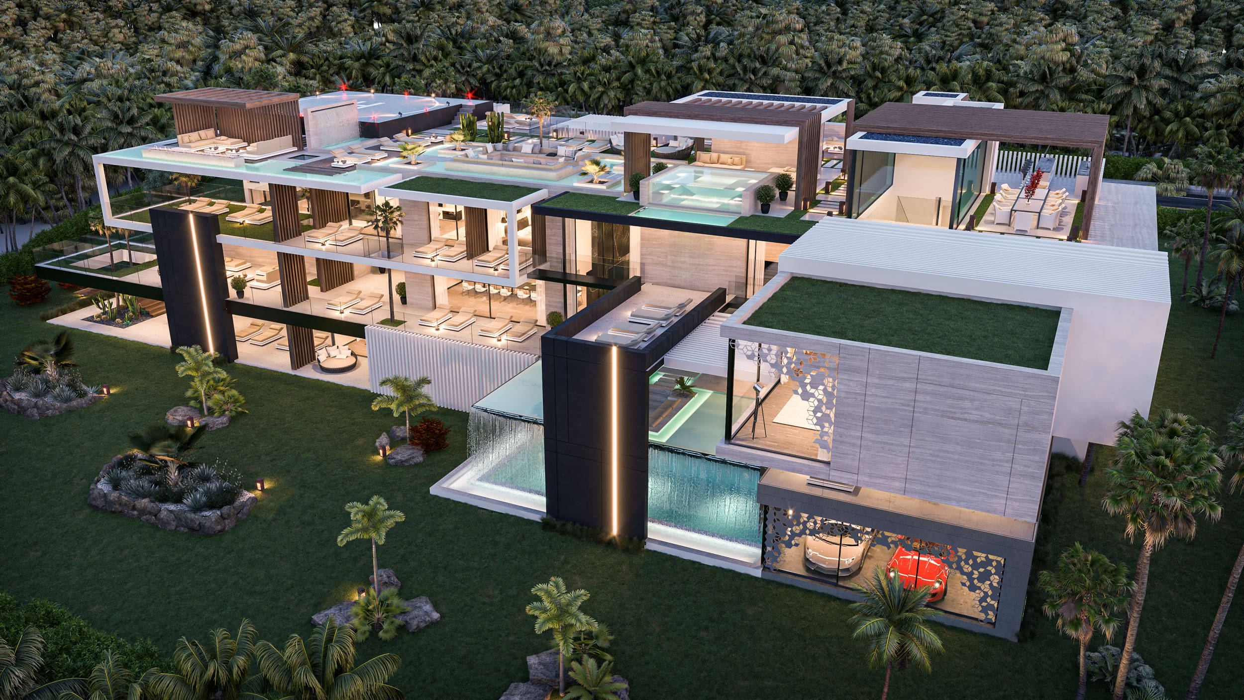 四层现代风超豪华泳池别墅设计图