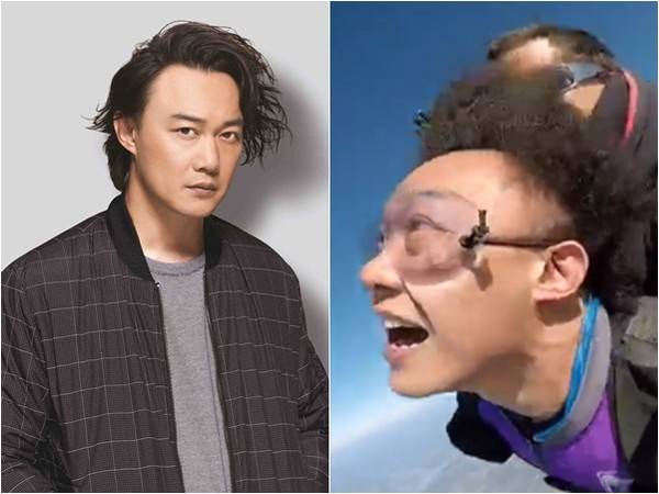 陈奕迅在网上发布的一段自己跳伞的视频,可明显看出的他的发际线已经