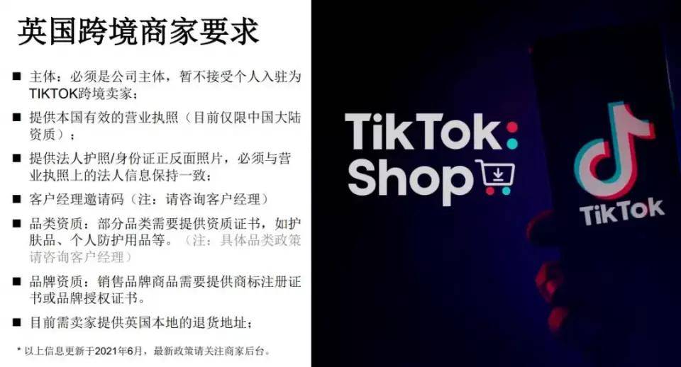 为tiktok跨境卖家; 2,提供本国有效的营业执照(目前仅限中国大陆资质)