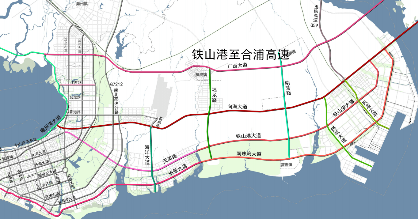 从北海市的道路规划来看,铁山港至合浦高速也叫做广西大道,福成连接线