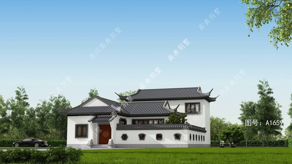 这款典雅中式别墅,超美的中式建筑风格,青砖白墙,优雅迷人.