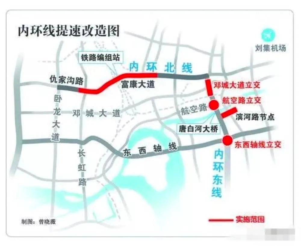 2017年始,为缓解邓城大道的交通压力,内环线从东津过唐白河大桥后