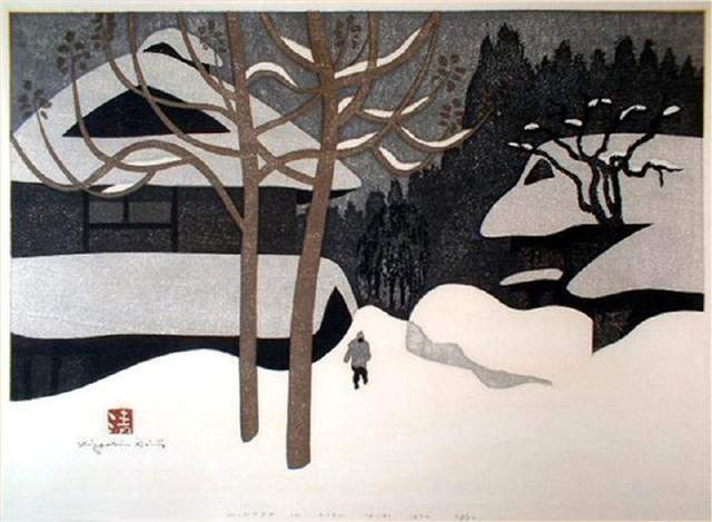 日本近代版画大师斋藤清冬日雪景系列版画作品