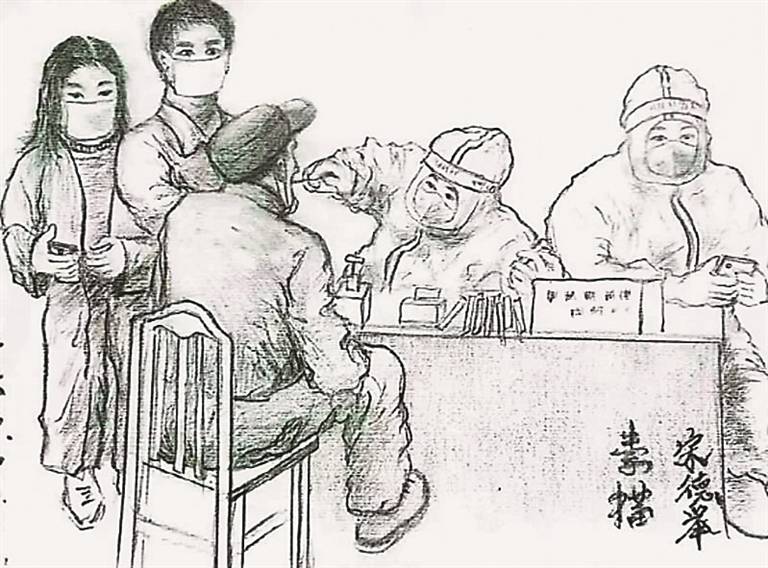 这些画是先锋社区65岁居民宋德举所画,他既是一名志愿者,也是先锋社区