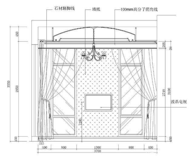 立面图;主要涉及墙面剖面尺寸,局部剖面构造,材料结构分层,各种材料