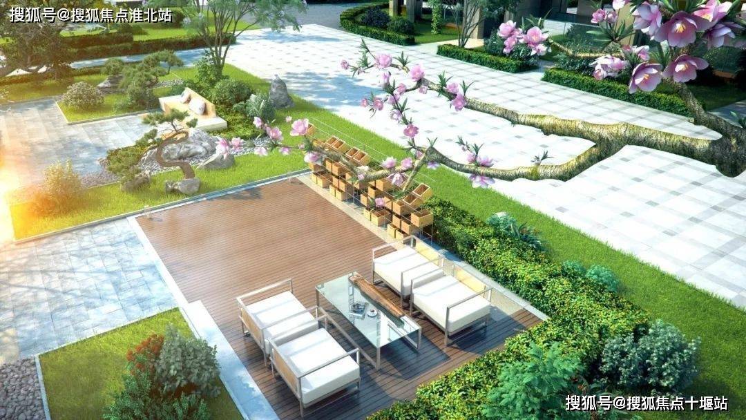 效果图园区内景观廊架枪劬,纳凉场所,更与花草