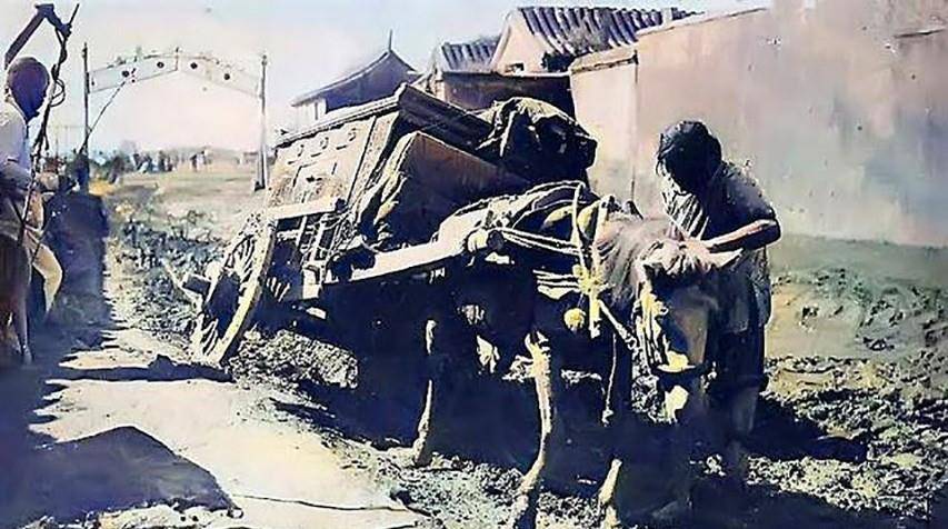 清末的北京，道路稀烂，富家女子打纸牌消遣，贫民孩子玩砍头游戏