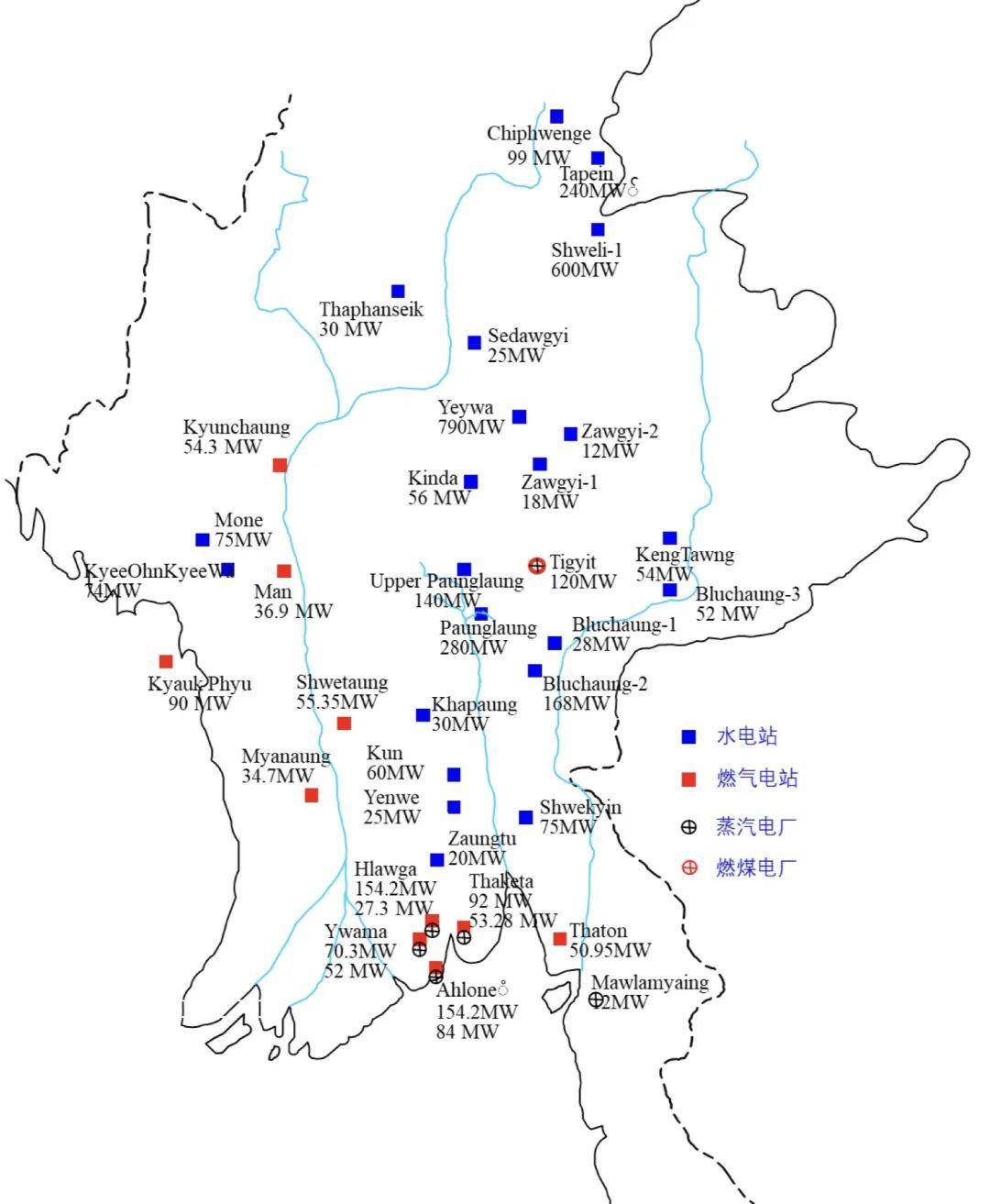 缅甸共有9093条输电路线,主要围绕人口密集度高的城市(仰光,内比都等)