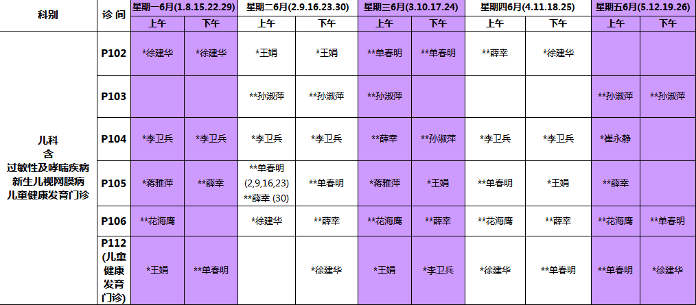 明基医院妇产科,儿科2020年6月门诊班表新鲜出炉