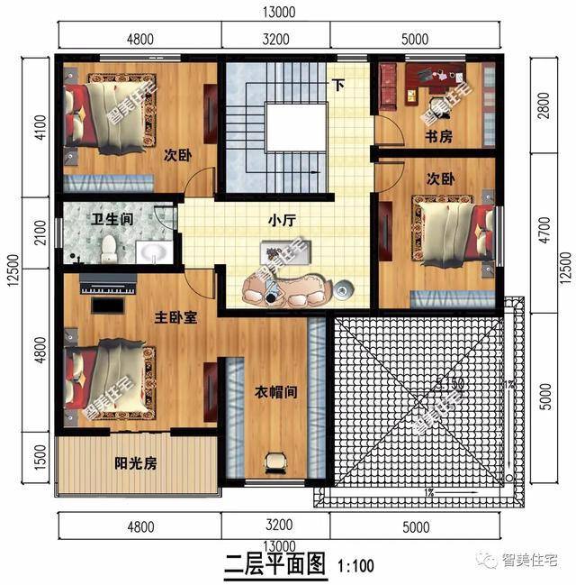 长13米宽7米设计图纸,长13宽7的房屋设计图 2栋宽13米的二层别墅,第一栋7个卧室,空间利用率高