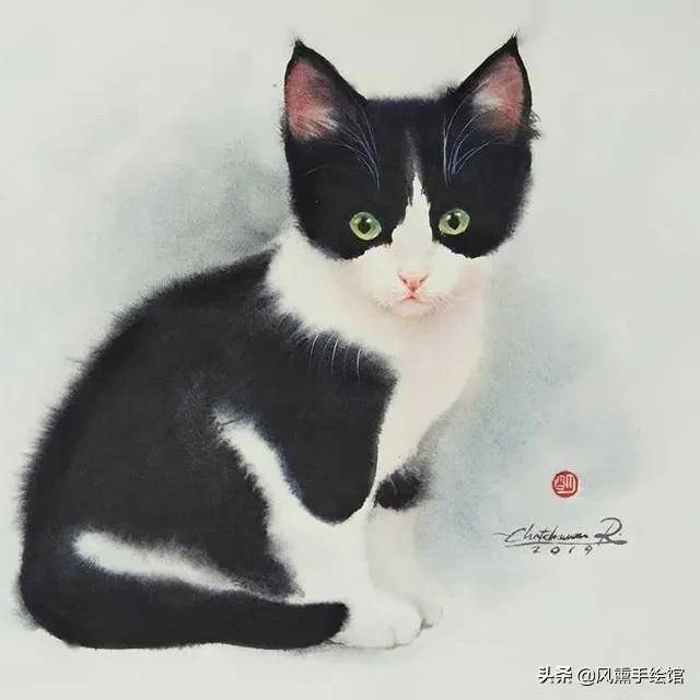 这位爱画猫咪的艺术家,不仅喜欢画小猫,偶尔也会画"大猫"哦,同样画得